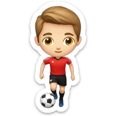 WHITE CHILD, BROWN HAIR, BLACK EYE, STRAIGHT WITH RED SHIRT AND BLACK SHORTS PLAYING SOCCER sticker