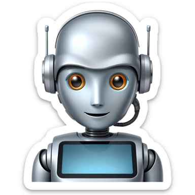helpful robot assistant with a screen face sticker