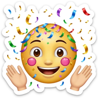 joyful celebratory character emoji for grandingo with confetti and sparkles sticker