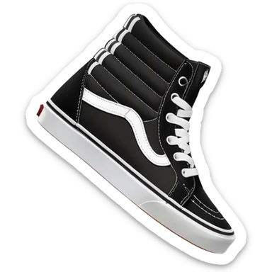 Minimalist iOS-style emoji of a pair of black Vans Sk8-Hi sneakers, one behind the other, simplified flat design, clean lines, minimal details but with white side stripe sticker