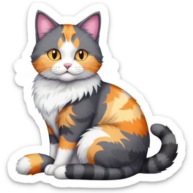 full body large dark grey and white cat cuddling a colourful light patched calico + white tabby cat  sticker