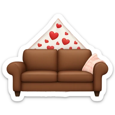 Brown couch with a blanket with hearts on it sticker