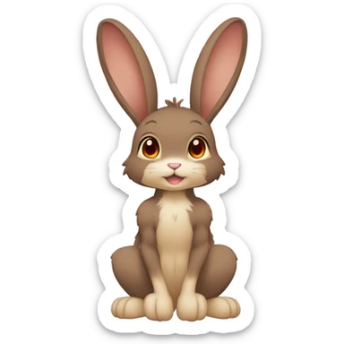 Anthro, Fur-Sona, Dark-Brown, Normal-type-Ground-type Tan-Rabbit-Fakémon with Dark-Red eyes, beige belly, beige paws, beige feet, beige freckles, full body sticker