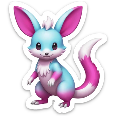 cyan-Magenta-gradients Minccino-Emolga-Vernid-Sergal-fusion-hybrid-animal-creature, full body sticker