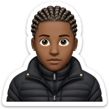 Black guy with cornrows wearing a black puffer jackets  sticker