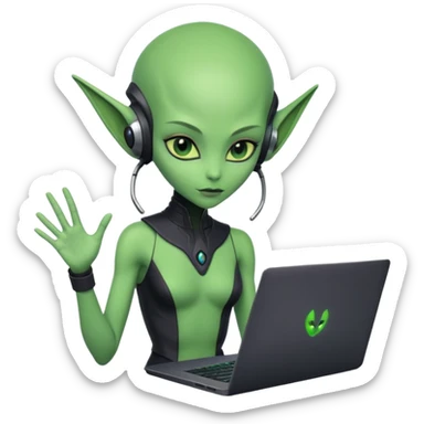 lady alien with ony gaming  laptop. sticker