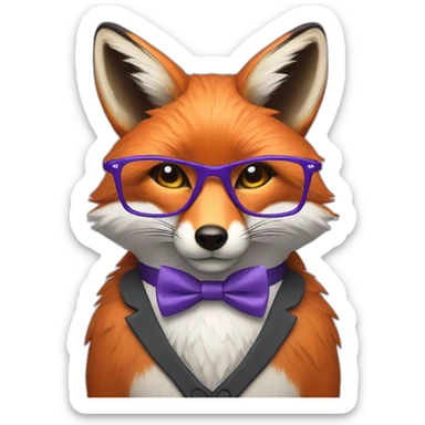Fox with a blue bowtie and purple glasses sticker