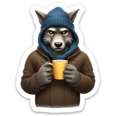 nice werewolf with a beanie reading a book and drinking a coffee to go  sticker
