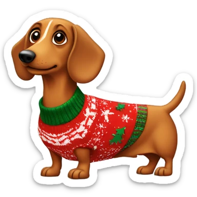 wiener dog wearing a christmas sweater sticker