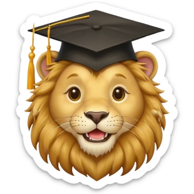 happy lion wearing a graduation cap sticker