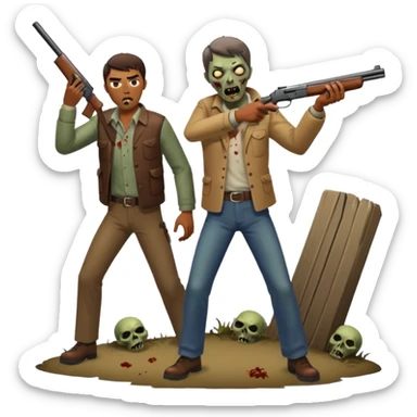 Man aiming shotgun at approaching zombie, dynamic pose, horror scene, no background









 sticker