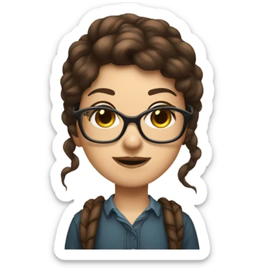 Brown hair brown eyed fantasy Gamer Girl wearing nerd glasses  sticker