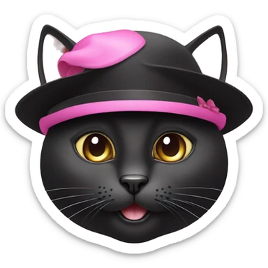 black cat with a pink hat on a mouse on the top sticker
