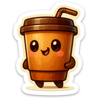 Tall coffee cup, amused, drinking coffee with straw, looking sideways sticker