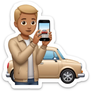 person photographing a car with iphone, from a distance sticker
