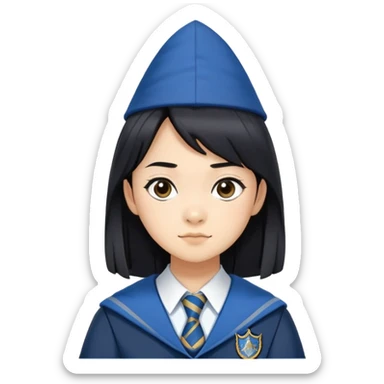 Cho Chang in harry potter, wear hogwarts Ravenclaw uniform, black hair sticker