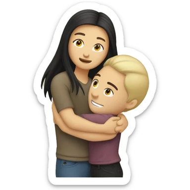 brunette asian girl hugging blonde Caucasian man sticker