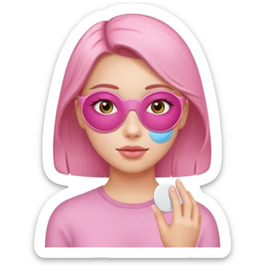 Girl with pink self care under eye patches sticker