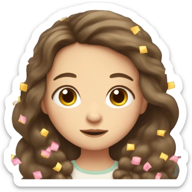 Sleeping little girl with long brown hair and confetti in her hair  sticker