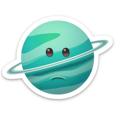 remake this image, but make it bluish-green without stripes on the planet's body, and make the single ring much thinner.  The face should look comically confused, not sad. sticker