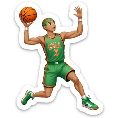Cell from the anime-dragonball dunking a basketball with a jersey name cell sticker