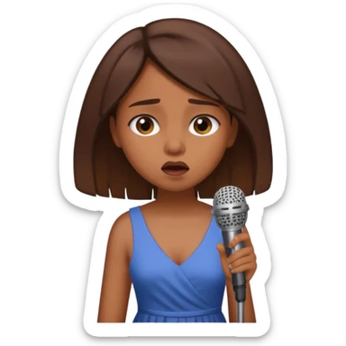 Brown skin girl singing into a microphone looking sad  sticker