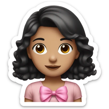 Cute girl with black hair and a pink bow  sticker