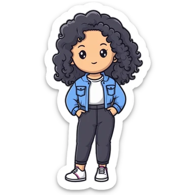 Stylish girl with long curly hair in fashionable outfit sticker