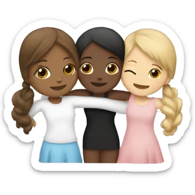 Hug three girls, one Black, ont White With Brown air and One with blond hair sticker