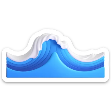 Make a wave emoji that looks exactly like the reference image, in iOS emoji style. 3D, shiny, smooth gradients, soft shadows, realistic wave shape, blue and white colors. Add a soft shadow under the wave. sticker