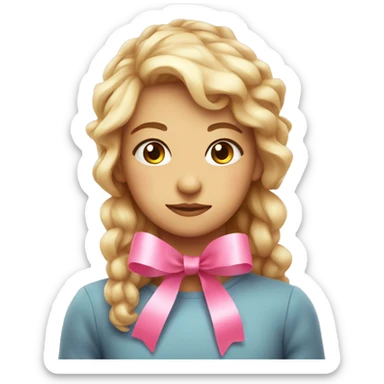 Cute pink innocent face with ribbon sticker