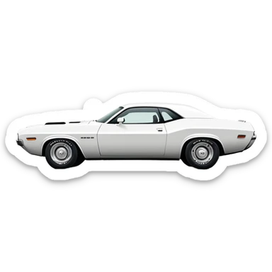 Pure white 1971 Dodge Challenger, side view, no stripes or decorations, solid white color, minimalist iOS style, vintage muscle car like in Death Proof film sticker