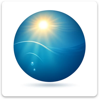 Create an underwater emoji that looks exactly like the reference image in iOS emoji style. The emoji should have a 3D appearance with shiny, smooth gradients, soft shadows, and sunlight filtering through water, capturing the classic emoji look. Add a soft shadow under the water. sticker