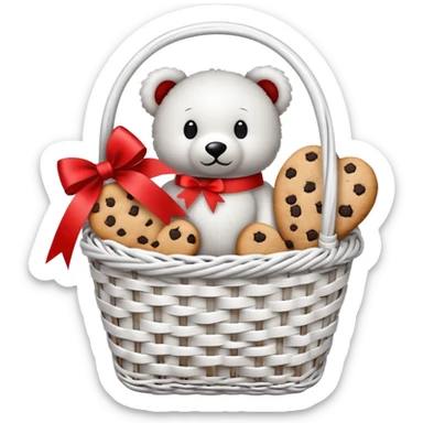  white small gift basket with hardly anything it but 3 things and the gift basket color white and black sticker