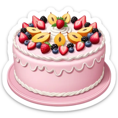 Beautiful fruit cake on a pale pink porcelain tray sticker