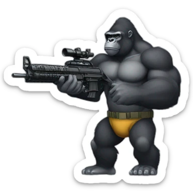 Big Buff Gorilla holding an AR-15 gun sticker