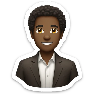 black man with afro, brown eyes, and a triangular smile sticker