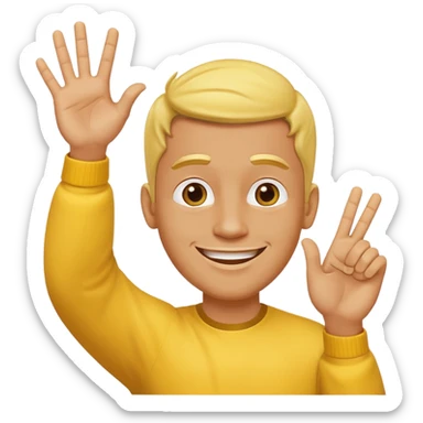 A yellow man with both his hands up waving his fingers towards himself  sticker