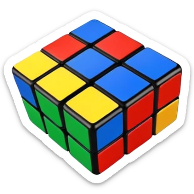 Clean, simple 3x3 Rubik's cube with bright primary colors. Minimalist design with smooth edges in classic iOS emoji style. sticker