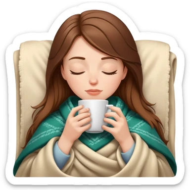 brown-haired white girl inside a blanket sipping coffee eyes closed sticker