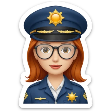 pilote d'avion femme rousse avec lunette de soleil et chapeau de pilote sticker