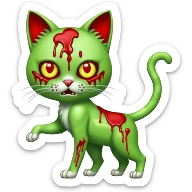 bloody green zombie cat full body with action pose sticker