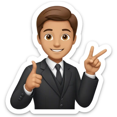 cheerful lawyer points to the side sticker