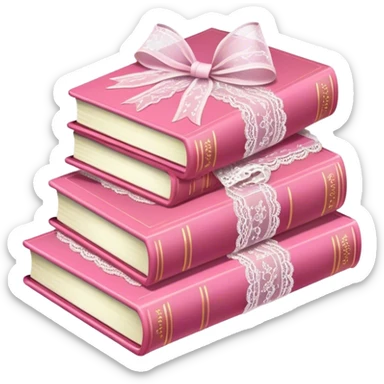 Pink book stack with lace ribbon sticker