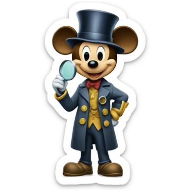 mickey mouse detective holding a magnifying glass sticker