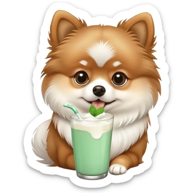 Pomeranian drinking mint milk sticker