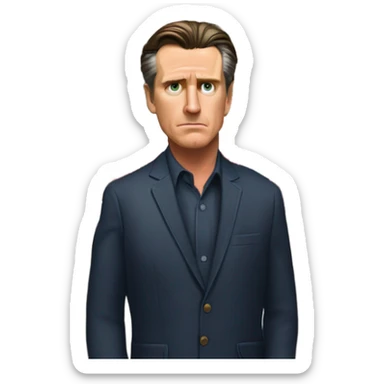 Gavin Newsom holding empty firehouse sticker
