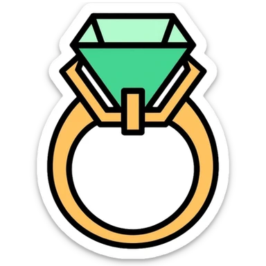 Elegant diamond ring with gold band and emerald-shaped diamond gemstone sticker