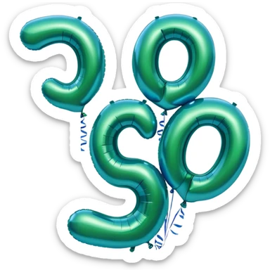 deep green letter, three metallic blue balloons  sticker