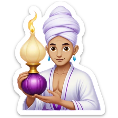 The white Genie of the Lamp, holding a big violet onion  sticker